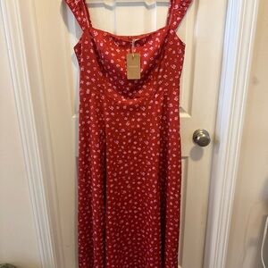 Rihoas Floral Sweetheart Neck Cap Sleeve Midi Dress NWT Large